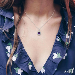 ASHI Silver Oval Shape Gemstone & Diamond Pendant 89889PPSSAMSLPD