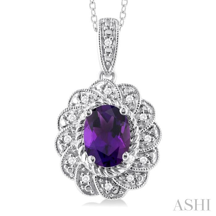 ASHI Silver Oval Shape Gemstone & Diamond Pendant 89889PPSSAMSLPD