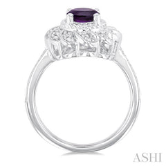 ASHI Silver Oval Shape Gemstone & Diamond Ring 89889PPSSAMSLRG