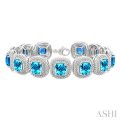 ASHI Silver Cushion Shape Gemstone & Diamond Bracelet 89898PPSSBTSLTB