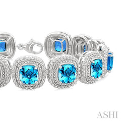ASHI Silver Cushion Shape Gemstone & Diamond Bracelet 89898PPSSBTSLTB