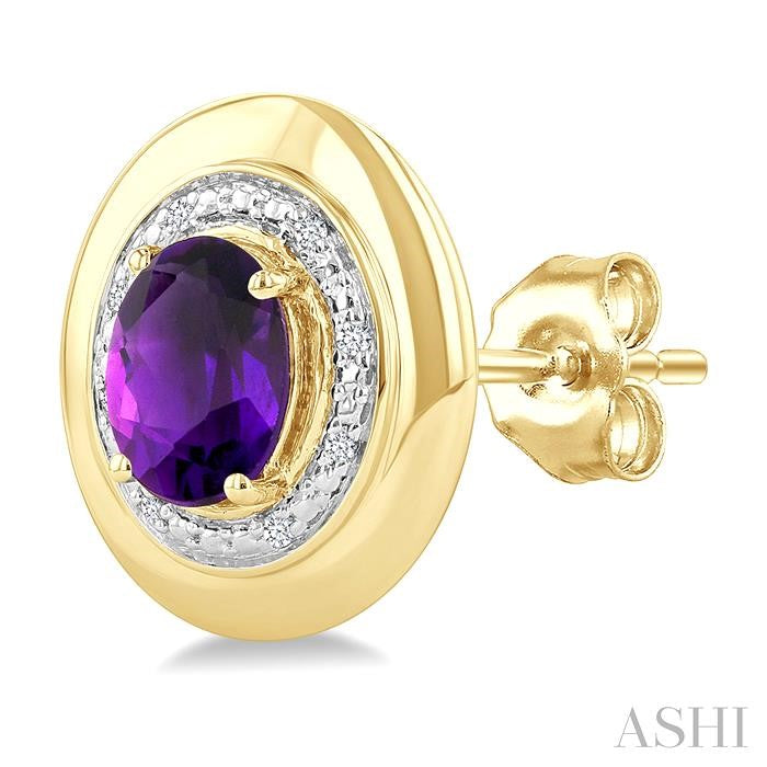 ASHI Gold Vermeil Bold Oval Shape Gemstone & Diamond Earrings 898A9PPSSAMSLER-OVGV
