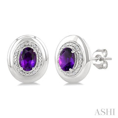 ASHI Silver Oval Shape Gemstone & Diamond Earrings 898A9PPSSAMSLER-OV