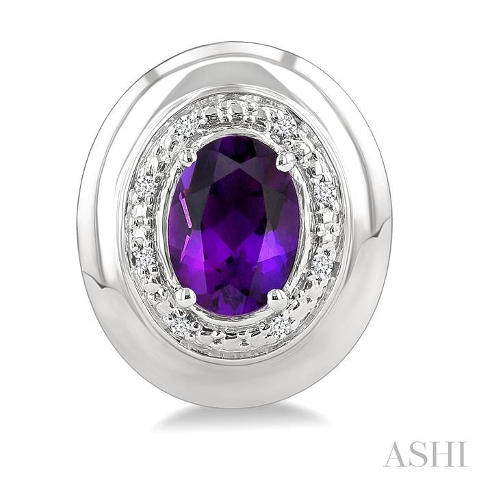ASHI Silver Oval Shape Gemstone & Diamond Earrings 898A9PPSSAMSLER-OV