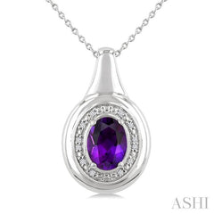 ASHI Silver Oval Shape Gemstone & Diamond Pendant 898A9PPSSAMSLPD-OV