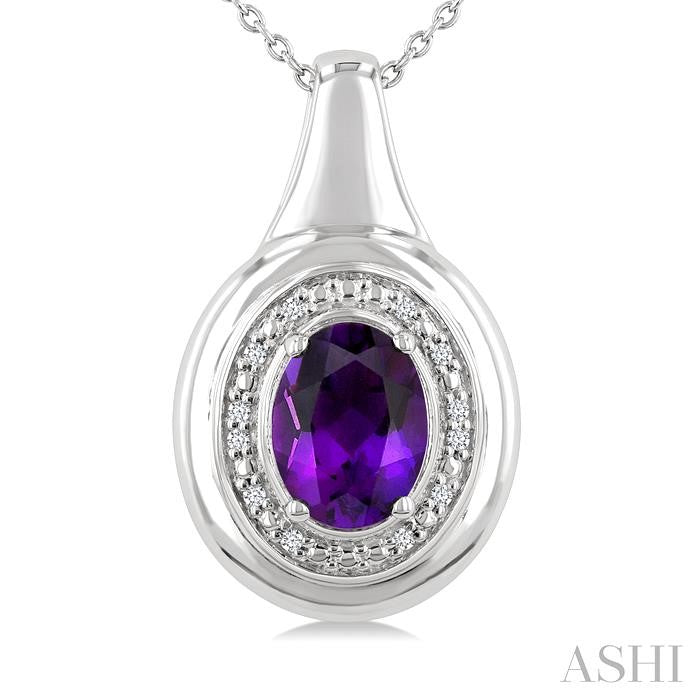 ASHI Silver Oval Shape Gemstone & Diamond Pendant 898A9PPSSAMSLPD-OV