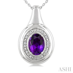 ASHI Silver Oval Shape Gemstone & Diamond Pendant 898A9PPSSAMSLPD-OV