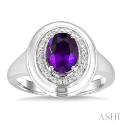 ASHI Silver Oval Shape Gemstone & Diamond Ring 898A9PPSSAMSLRG-OV