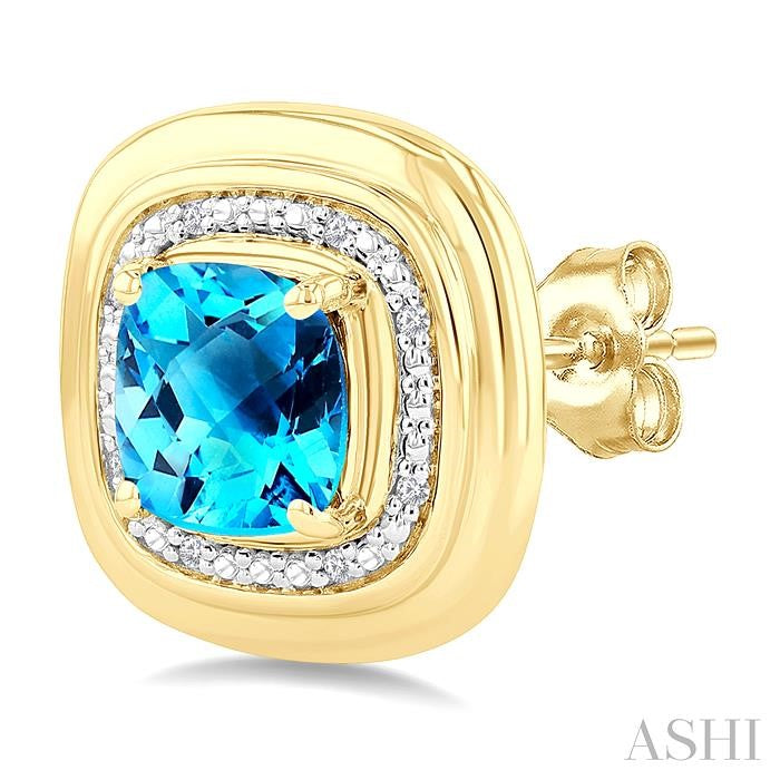 ASHI Gold Vermeil Bold Cushion Shape Gemstone & Diamond Earrings 898A9PPSSBTSLER-CUGV