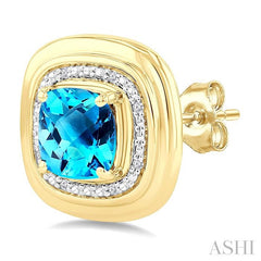 ASHI Gold Vermeil Bold Cushion Shape Gemstone & Diamond Earrings 898A9PPSSBTSLER-CUGV