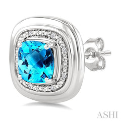 ASHI Silver Bold Cushion Shape Gemstone & Diamond Earrings 898A9PPSSBTSLER-CU