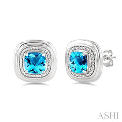 ASHI Silver Bold Cushion Shape Gemstone & Diamond Earrings 898A9PPSSBTSLER-CU