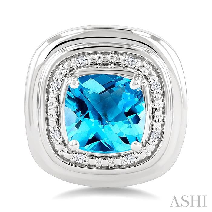 ASHI Silver Bold Cushion Shape Gemstone & Diamond Earrings 898A9PPSSBTSLER-CU