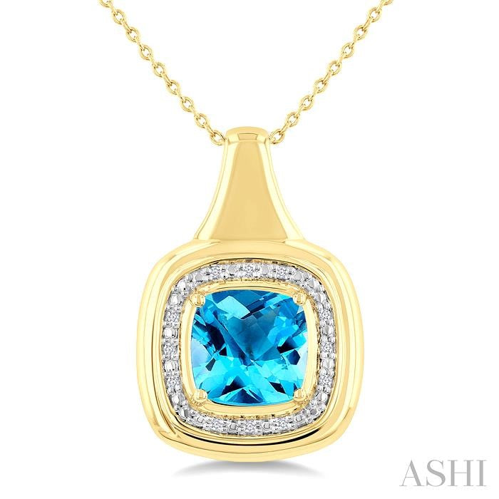 ASHI Gold Vermeil Bold Cushion Shape Gemstone & Diamond Pendant 898A9PPSSBTSLPD-CUGV