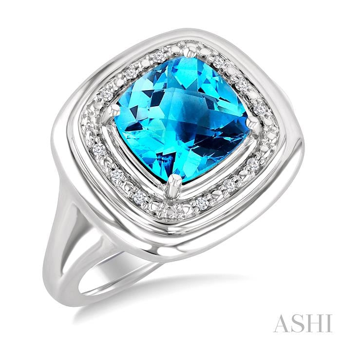 ASHI Silver Bold Cushion Shape Gemstone & Diamond Ring 898A9PPSSBTSLRG-CU