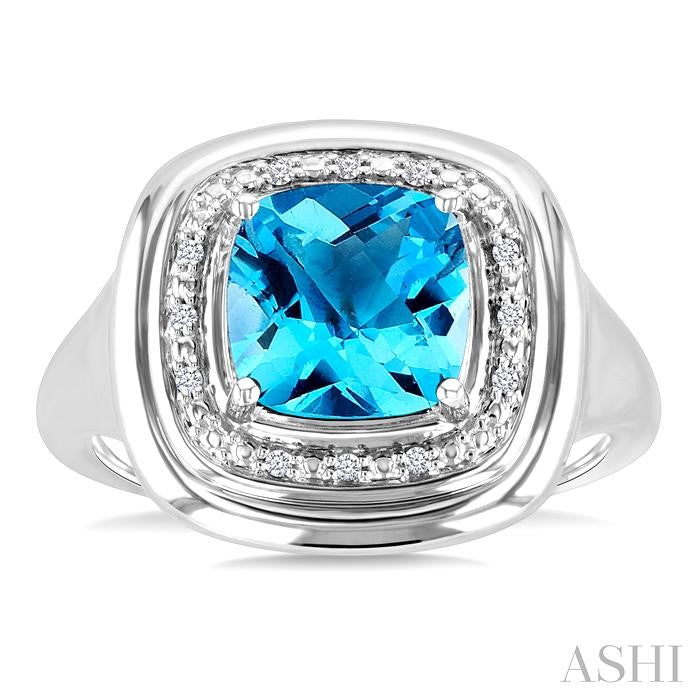 ASHI Silver Bold Cushion Shape Gemstone & Diamond Ring 898A9PPSSBTSLRG-CU