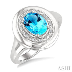 ASHI Silver Oval Shape Gemstone & Diamond Ring 898A9PPSSBTSLRG-OV