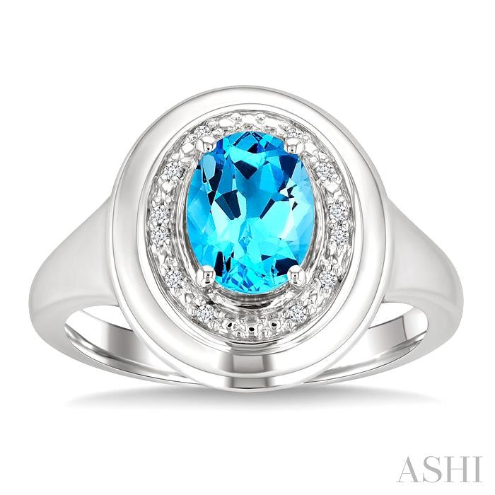 ASHI Silver Oval Shape Gemstone & Diamond Ring 898A9PPSSBTSLRG-OV