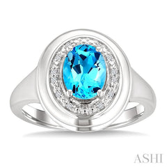 ASHI Silver Oval Shape Gemstone & Diamond Ring 898A9PPSSBTSLRG-OV
