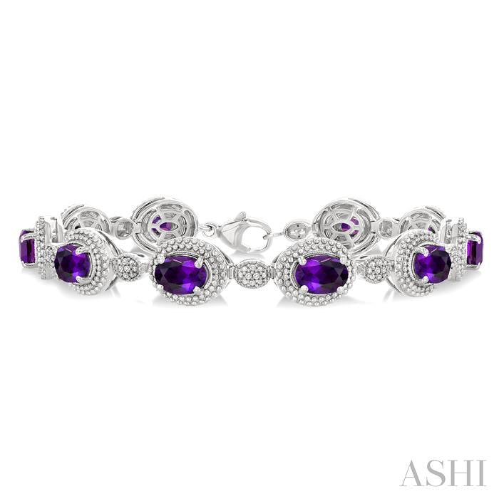 ASHI Silver Oval Shape Gemstone & Diamond Bracelet 89908PPSSAMSLTB