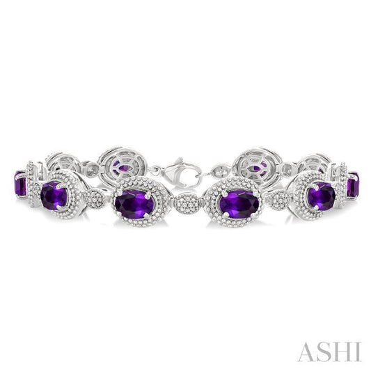 ASHI Silver Oval Shape Gemstone & Diamond Bracelet 89908PPSSAMSLTB
