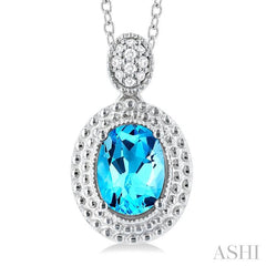 ASHI Silver Oval Shape Gemstone & Diamond Pendant 89909PPSSBTSLPD