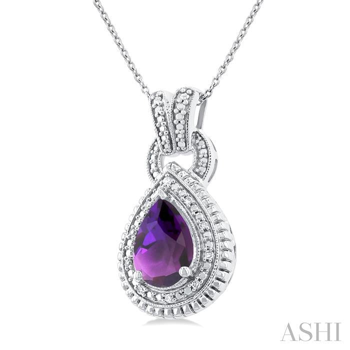 ASHI Silver Pear Shape Gemstone & Diamond Pendant 89919PPSSAMSLPD