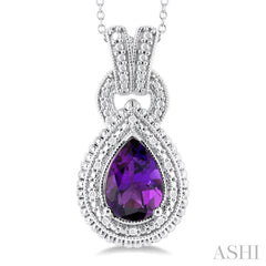 ASHI Silver Pear Shape Gemstone & Diamond Pendant 89919PPSSAMSLPD