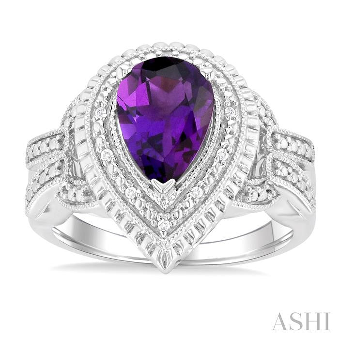 ASHI Silver Pear Shape Gemstone & Diamond Ring 89919PPSSAMSLRG