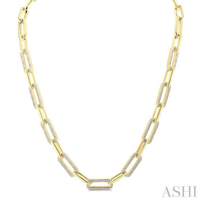 ASHI Gold Vermeil Bold Paperclip Diamond Necklace 8997QPPSSSLNK-GV
