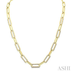 ASHI Gold Vermeil Bold Paperclip Diamond Necklace 8997QPPSSSLNK-GV