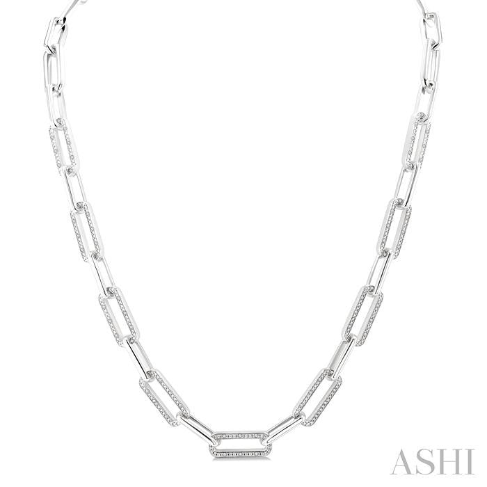 ASHI Silver Bold Paperclip Diamond Necklace 8997QPPSSSLNK