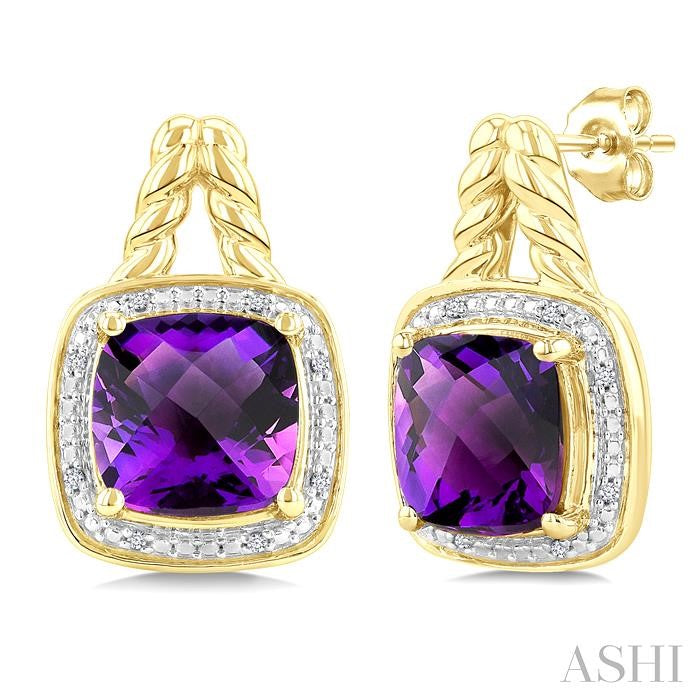 ASHI Gold Vermeil Cushion Shape Gemstone & Diamond Earrings 899A9PPSSAMSLER-CUGV