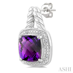 ASHI Silver Cushion Shape Gemstone & Diamond Earrings 899A9PPSSAMSLER-CU