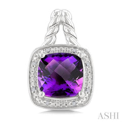 ASHI Silver Cushion Shape Gemstone & Diamond Earrings 899A9PPSSAMSLER-CU