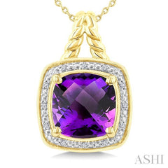 ASHI Gold Vermeil Cushion Shape Gemstone & Diamond Pendant 899A9PPSSAMSLPD-CUGV