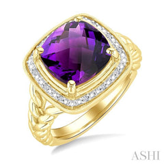 ASHI Gold Vermeil Cushion Shape Gemstone & Diamond Ring 899A9PPSSAMSLRG-CUGV