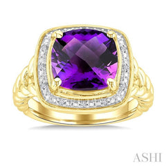 ASHI Gold Vermeil Cushion Shape Gemstone & Diamond Ring 899A9PPSSAMSLRG-CUGV
