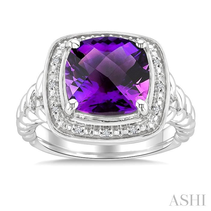ASHI Silver Cushion Shape Gemstone & Diamond Ring 899A9PPSSAMSLRG-CU