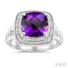 ASHI Silver Cushion Shape Gemstone & Diamond Ring 899A9PPSSAMSLRG-CU