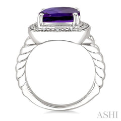 ASHI Silver Cushion Shape Gemstone & Diamond Ring 899A9PPSSAMSLRG-CU
