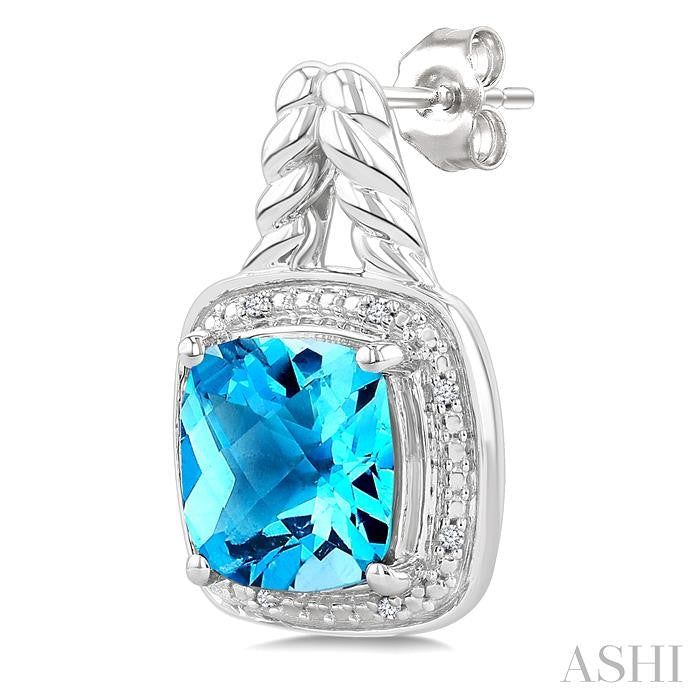 ASHI Silver Cushion Shape Gemstone & Diamond Earrings 899A9PPSSBTSLER-CU