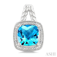 ASHI Silver Cushion Shape Gemstone & Diamond Earrings 899A9PPSSBTSLER-CU