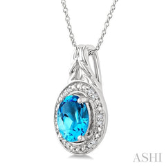ASHI Silver Oval Shape Gemstone & Diamond Pendant 899A9PPSSBTSLPD-OV