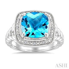 ASHI Silver Cushion Shape Gemstone & Diamond Ring 899A9PPSSBTSLRG-CU
