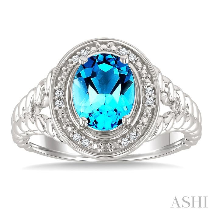 ASHI Silver Oval Shape Gemstone & Diamond Ring 899A9PPSSBTSLRG-OV