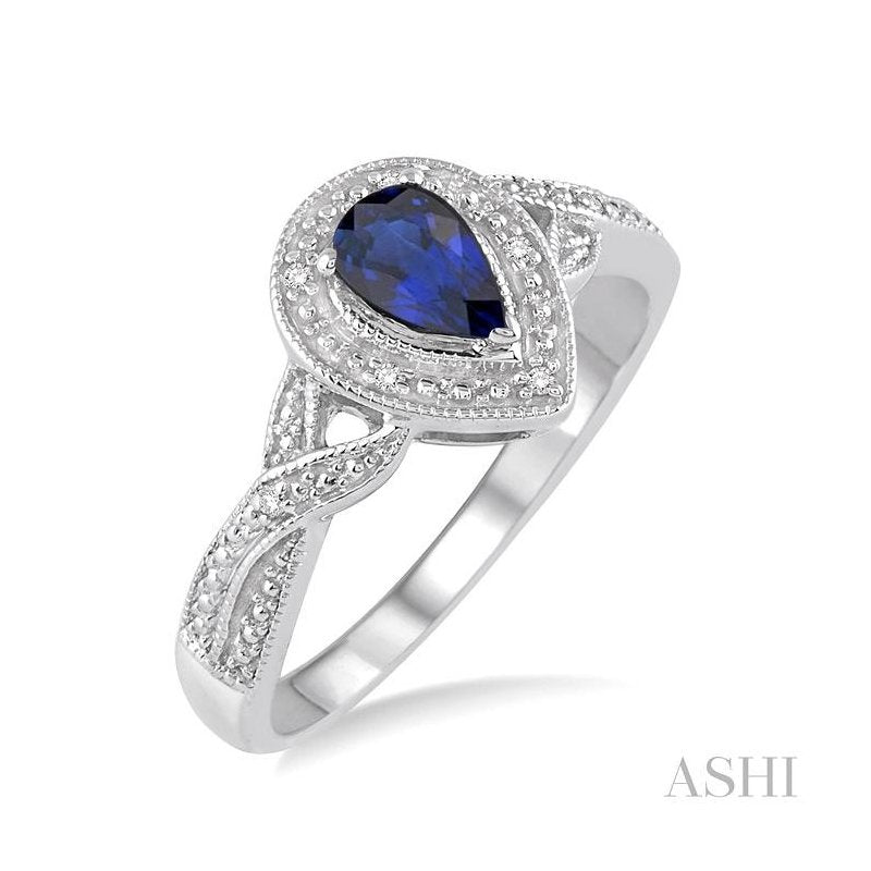 ASHI Silver Pear Shape Gemstone & Diamond Ring 88649PPSSSPSLRG