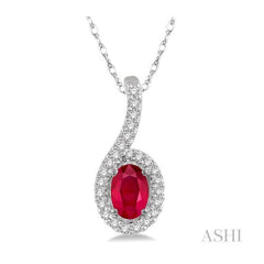 ASHI Oval Shape Gemstone & Halo Diamond Pendant 57158PPTSPDRBWG
