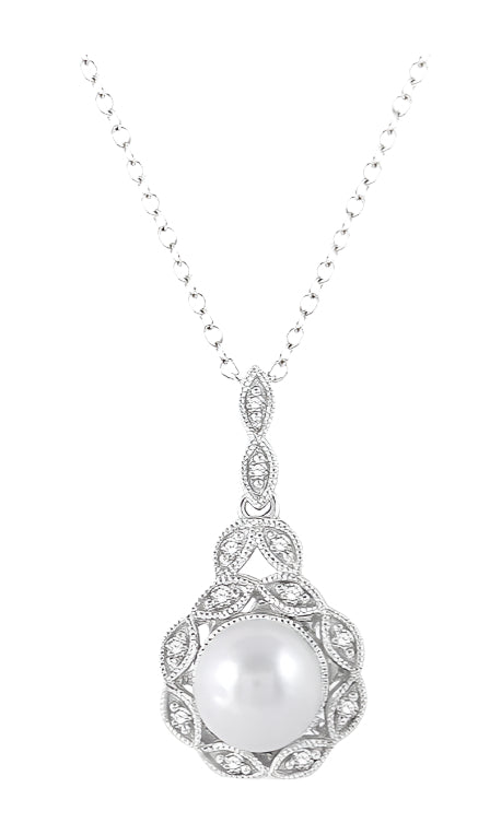 Parkplace Jewelers Silver Pearl & Halo Diamond Pendant 88319PPSSSLPD