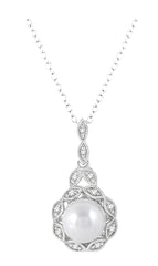 Parkplace Jewelers Silver Pearl & Halo Diamond Pendant 88319PPSSSLPD